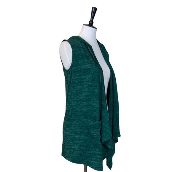 LOGO Women's Vest Green Knit Hooded Open Front Size Casual Athleisure Size XS - Picture 3 of 13